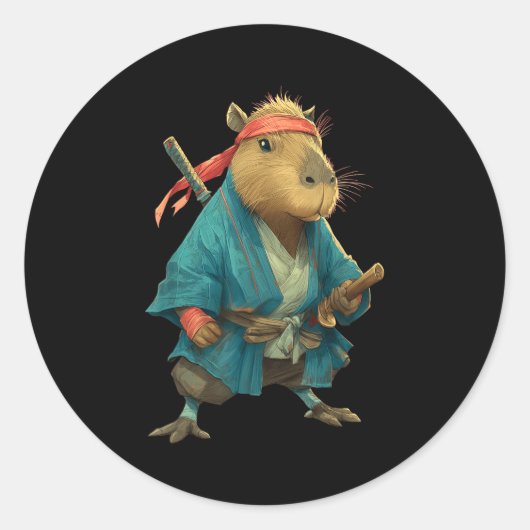 Capybara Ninja Samurai Japan Funny Japanese Graphi Ronde Sticker (Voorkant)