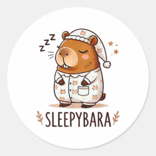 Capybara officiële slaap pyjama nachtjapon Sleepyb Ronde Sticker