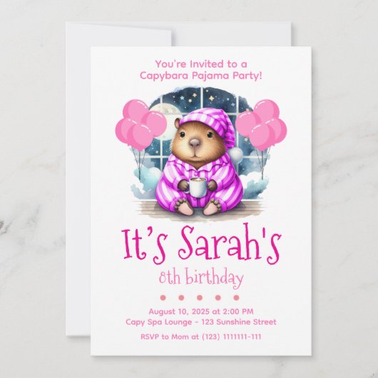 Capybara Pajama Birthday Party Invitation (Devant)