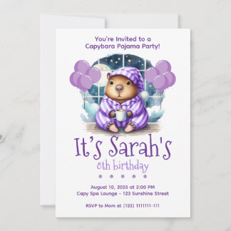 Capybara Pajama Birthday Party Invitation Kaart