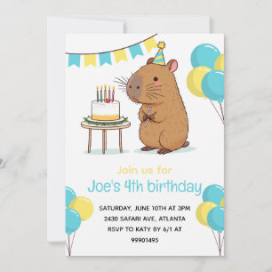 Capybara Party Uitnodiging Capybara Verjaardagsfee