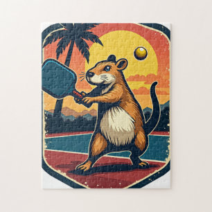 Capybara Pickleball Club Retro Logo Sticker T-Shir Legpuzzel