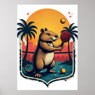 Capybara Pickleball Club Retro Logo T-shirt Sticke Poster