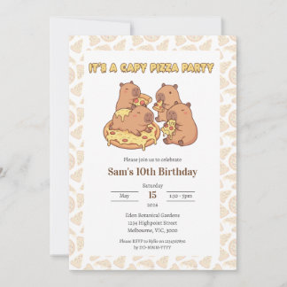 Capybara Pizza Feest Verjaardagsuitnodiging Kaart