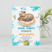 Capybara Pool Party Birthday Invitation (Debout devant)