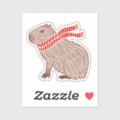 Capybara portant un Autocollant Rouge (Feuille)