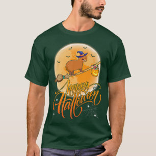 Capybara Ride Witch Shot Moon Capybara Hal T-shirt