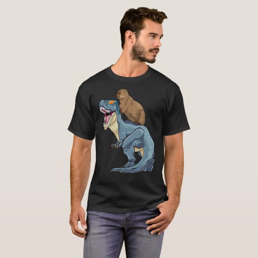 Capybara Riding Dinosaur Rex Capibara Dino Rodent T-shirt (Voorkant volledig)