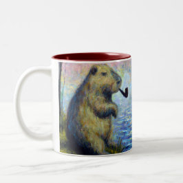 Capybara Roking a Pipe Tweekleurige Koffiemok