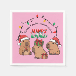 Capybara Roze Kerstmis Verjaardag Servet