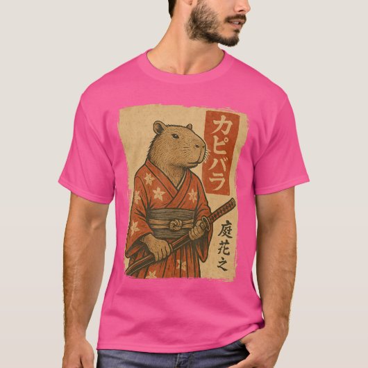 Capybara Samurai retro T-shirt (Voorkant)