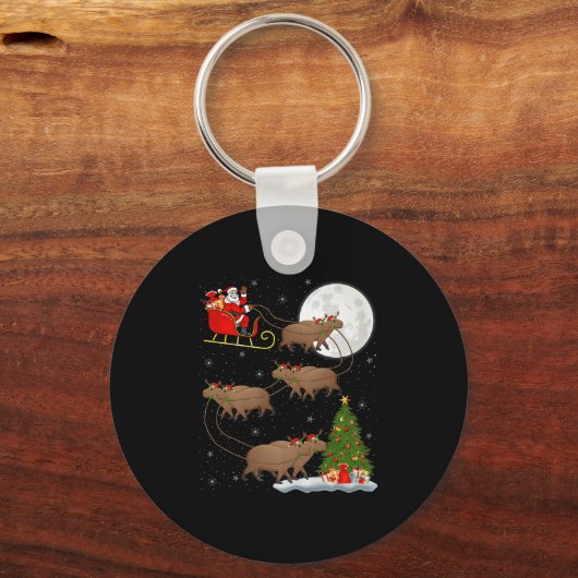 Capybara Santa Sleigh Flying Funny Magical Christm Sleutelhanger (Voorkant)