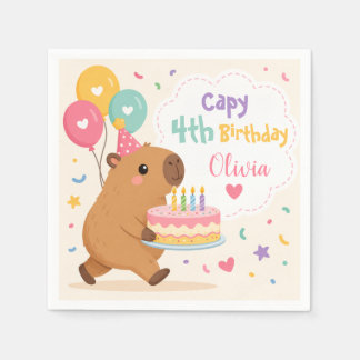 Capybara Schattig Capy 4de Verjaardag Meisje Roze Servet