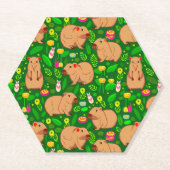 Capybara Schets met Lente Bloemen op Groen Kartonnen Onderzetters (Voorkant)