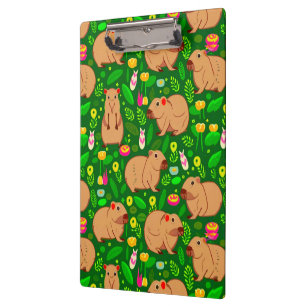 Capybara Schets met Lente Bloemen op Groen Klembord