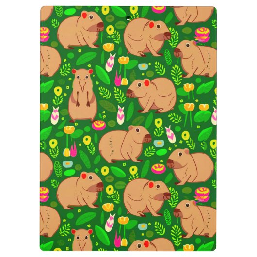 Capybara Schets met Lente Bloemen op Groen Klembord (Achterkant)