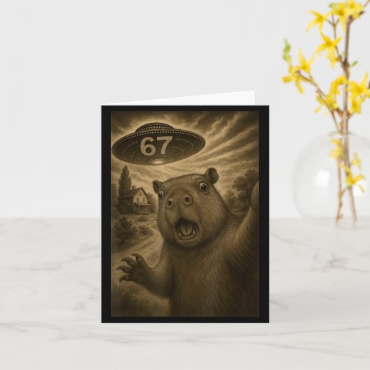 Capybara Selfie 67 Meme Six Seven Funny Ufo  Kaart (Gele Bloem)