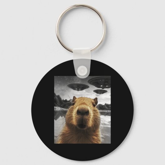 Capybara Selfie Grappig Kerstdier Graphic Capybara Sleutelhanger (Voorkant)
