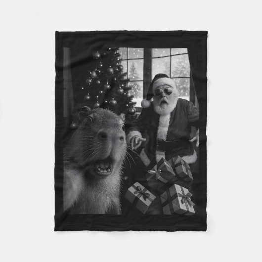 Capybara Selfie With Santa Funny Capybara For Men Fleece Deken (Voorkant)