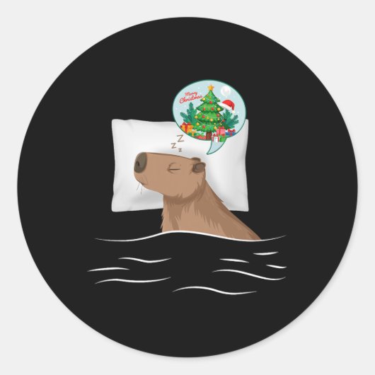 Capybara Slaap Nacht Kerstmisknaagdier Kerstdroom  Ronde Sticker (Voorkant)