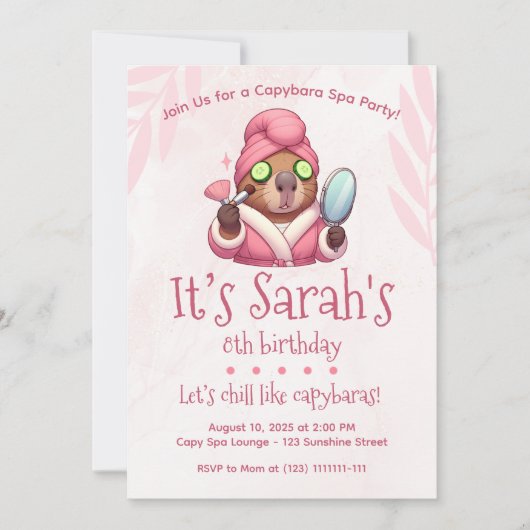 Capybara Spa Party Invitation capybara Anniversair (Devant)