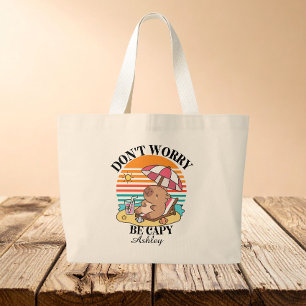 Capybara strand Zomer familievakantie Grote Tote Bag