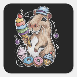 Capybara Sweets Donuts Cupcakes snoepjes Vierkante Sticker