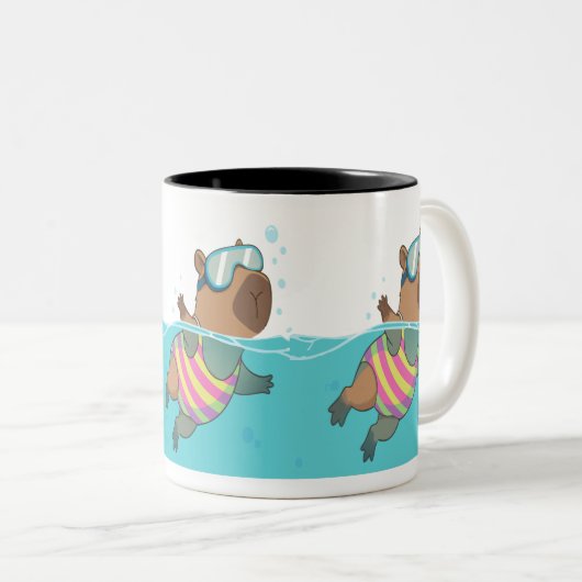 Capybara Swimmer Mok | Schattigee koffie met zwemt (Voorkant rechts)