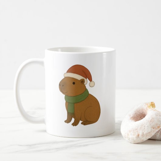 Capybara tijdens de kerst koffiemok (Met donut)