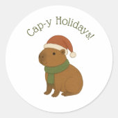 Capybara tijdens de kerst ronde sticker (Voorkant)