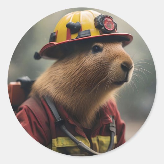 Capybara to the Rescue: Buitengewone brandweerman Ronde Sticker (Voorkant)