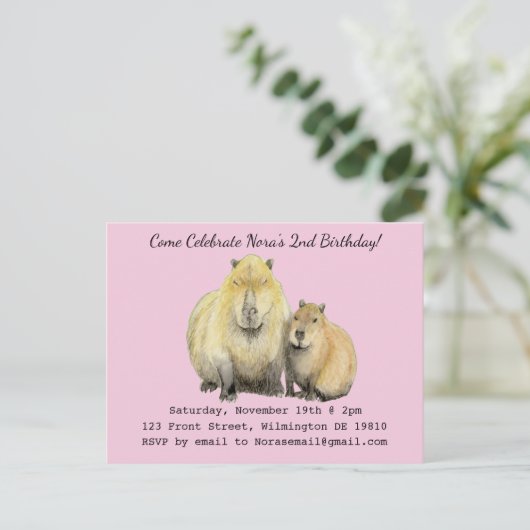 Capybara uitnodiging (Staand voorkant)