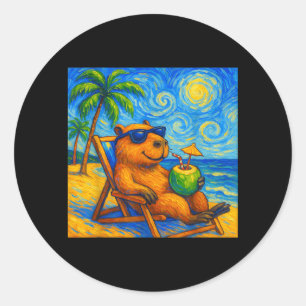 Capybara Van Gogh Kunst Grappig Strand Zomer Famil Ronde Sticker