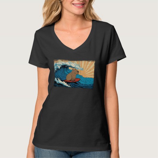 Capybara Wave  Capibara Surfboard Surfer T-shirt (Voorkant)