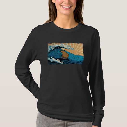Capybara Wave Surfing Surfer Capibara Graphic T-shirt (Voorkant)
