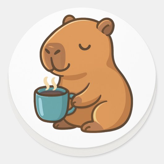 Capybara With Coffee – Cute Animal Sticker (Voorkant)