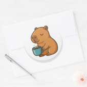 Capybara With Coffee – Cute Animal Sticker (Envelop)