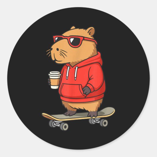 Capybara With Sungles Skater Capy  Ronde Sticker (Voorkant)
