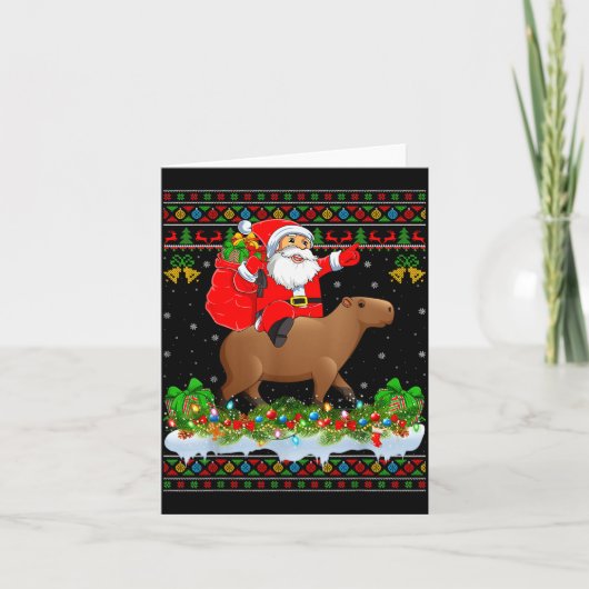 Capybara Xmas Pajamas Ugly Santa Riding Capybara C Kaart (Voorkant)
