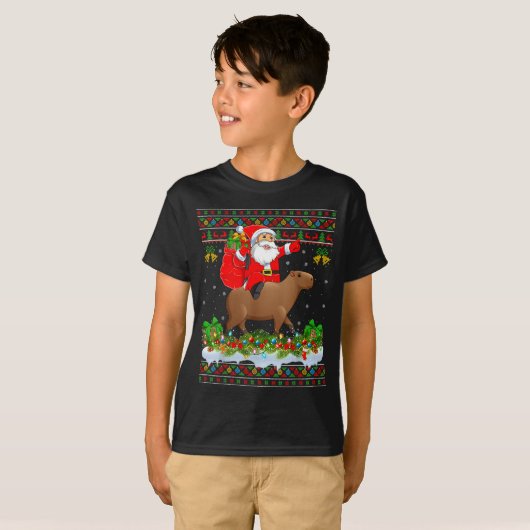 Capybara Xmas Pajamas Ugly Santa Riding Capybara C T-shirt (Voorkant volledig)