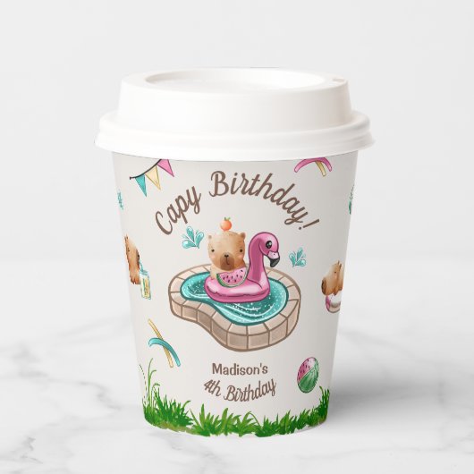Capybara Zwembad Verjaardagsfeest Papieren Bekers (Voorkant)