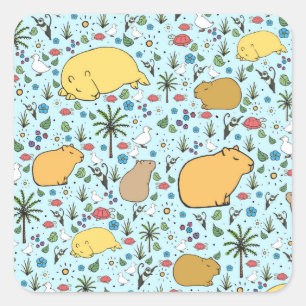 Capybaras in blauw vierkante sticker
