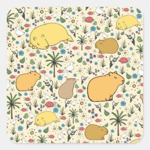 Capybaras in Geel Vierkante Sticker