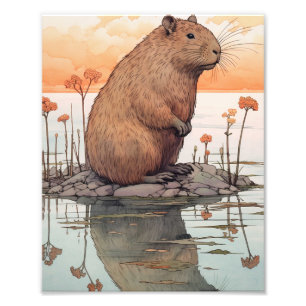 Capybaras in prachtige landschappen foto afdruk