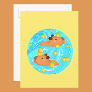 Capybaras in water met Sinaasappels Briefkaart