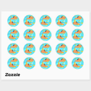Capybaras in water met Sinaasappels Ronde Sticker
