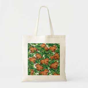 Capybaras in weelderige groene bladeren botanisch tote bag