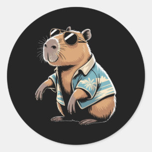 Capybyra Voetbalfan Cartoon Illustratie _1 Ronde Sticker