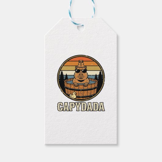 Capydada Capybara Vader Retro Bubbelbad Vectorontw Cadeaulabel (Voorkant)