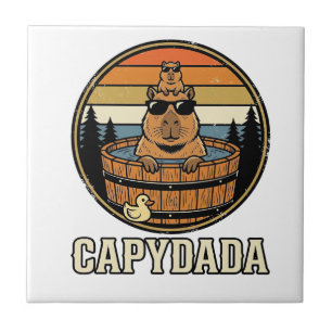 Capydada Capybara Vader Retro Bubbelbad Vectorontw Tegeltje